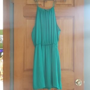 Emerald Green Flowy Dress with Waistline Band
